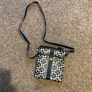 Small Coach purse, black and white, crossbody